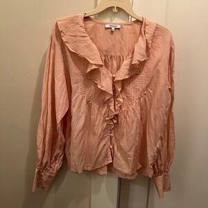 Madewell Ruffled Pintuck Long Sleeve Top Small Cotton Viscose Blush Pink